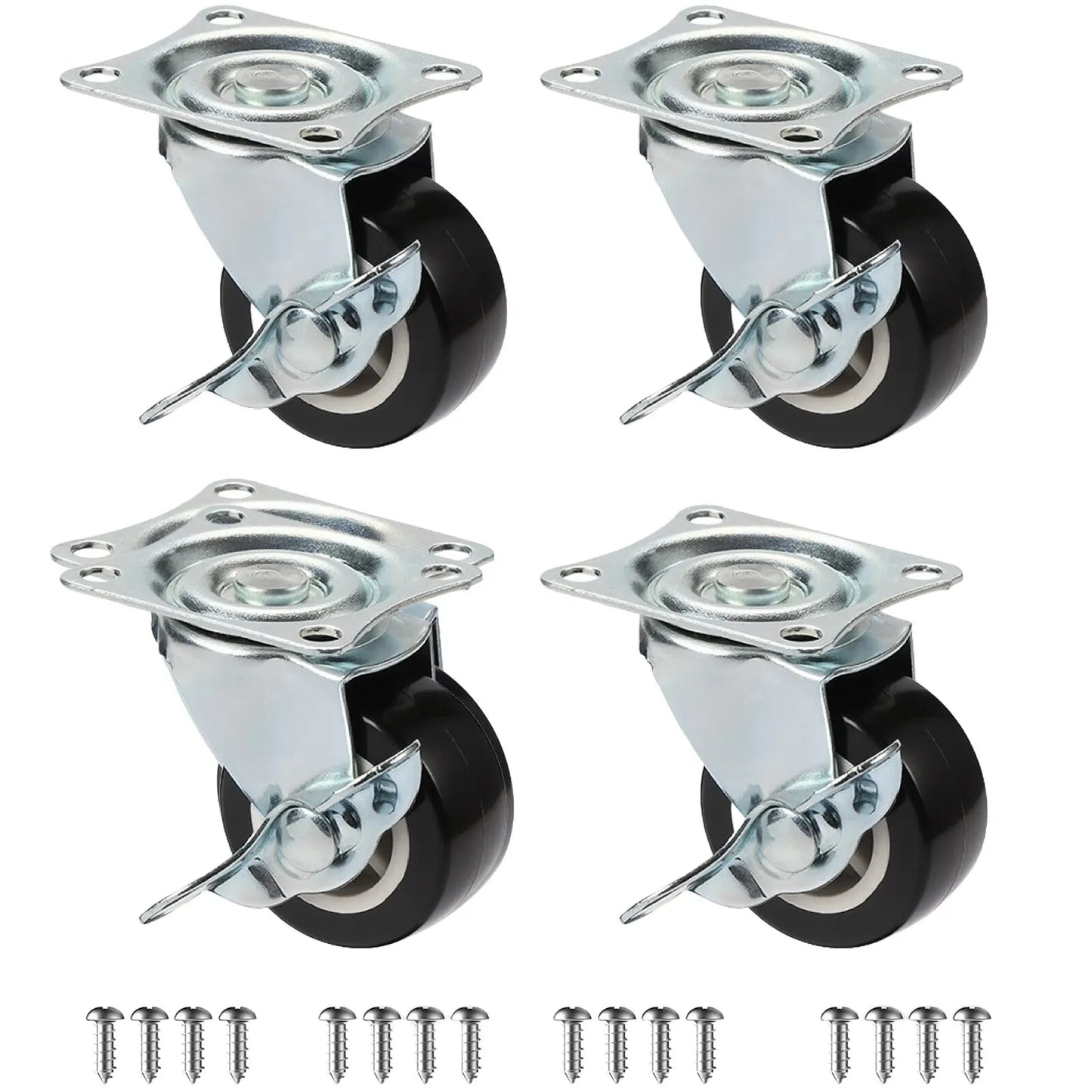 Set of 4 1"/1.25"/2" PVC Furniture Casters Wear Resistant Mute Universal Heavy Trolley Wheels 360 Degrees Swivel Castor