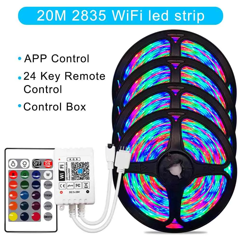 12V RGB LED Strips Wifi Bluetooth Infrared 30M 25M 20M 15M 5M 10M Lights for Room Diode Tape Flexible Ribbon Lamp Power Adapter