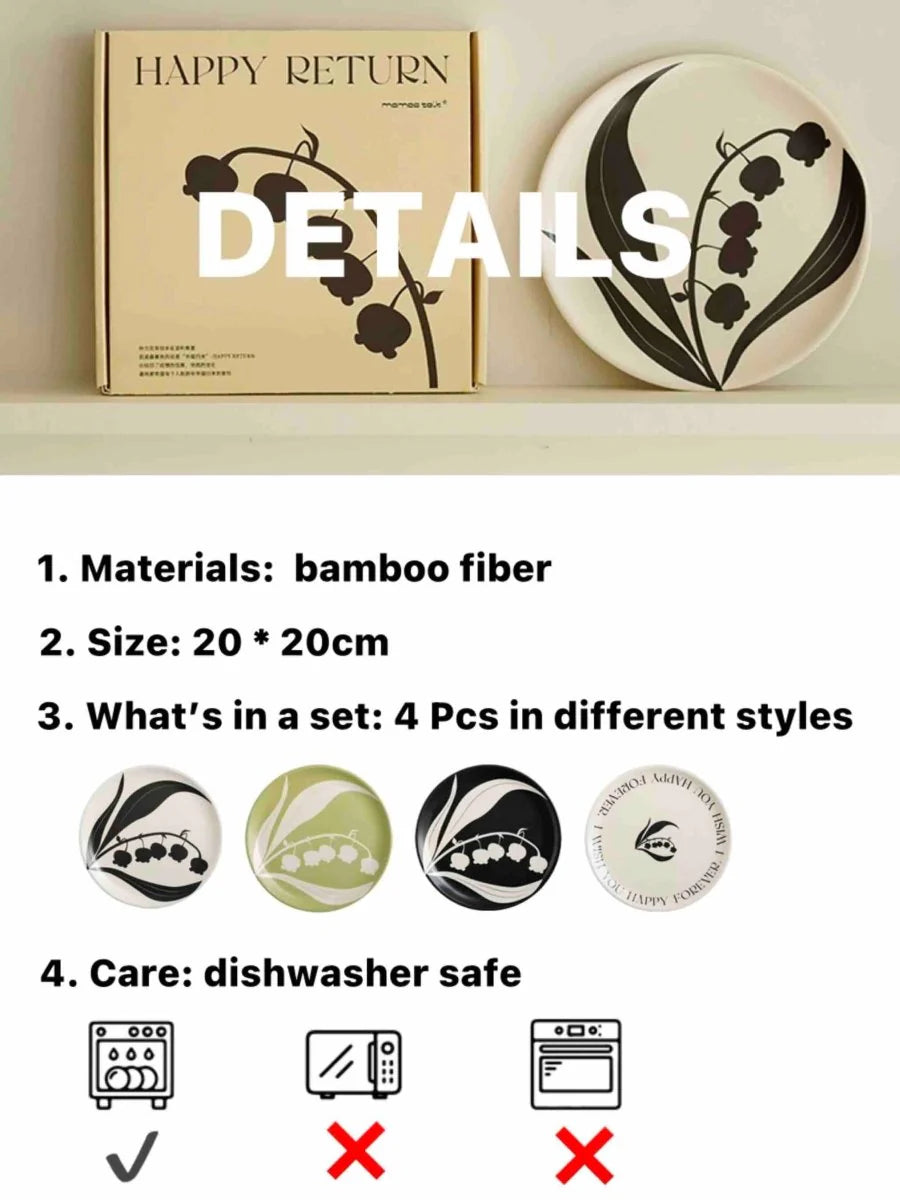 4 - Pack Eclectic Floral Bamboo Fiber Dinnerware Set ( $14.9 / Count )