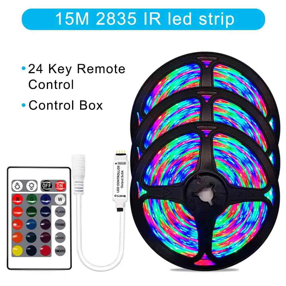 12V RGB LED Strips Wifi Bluetooth Infrared 30M 25M 20M 15M 5M 10M Lights for Room Diode Tape Flexible Ribbon Lamp Power Adapter
