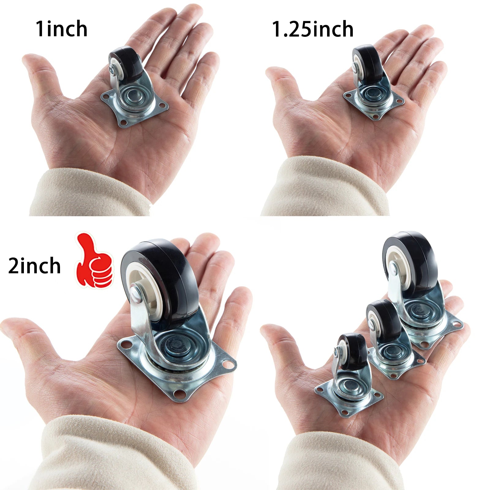 Set of 4 1"/1.25"/2" PVC Furniture Casters Wear Resistant Mute Universal Heavy Trolley Wheels 360 Degrees Swivel Castor