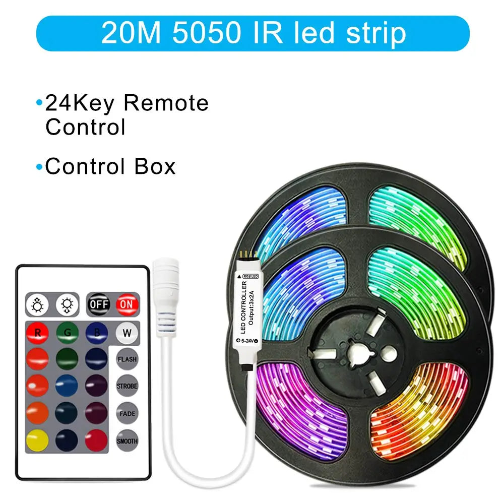 12V RGB LED Strips Wifi Bluetooth Infrared 30M 25M 20M 15M 5M 10M Lights for Room Diode Tape Flexible Ribbon Lamp Power Adapter