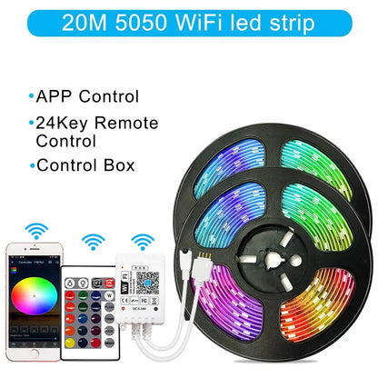 12V RGB LED Strips Wifi Bluetooth Infrared 30M 25M 20M 15M 5M 10M Lights for Room Diode Tape Flexible Ribbon Lamp Power Adapter