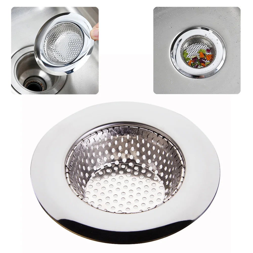 1PC Household Stainless Steel Sink Strainer Metal Filter Bath Drain Waste Screen Kitchen Supplies Bathroom Accessories