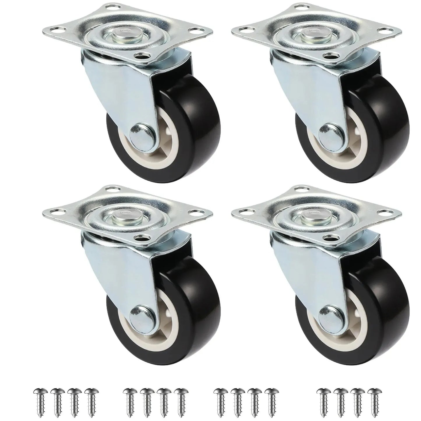 Set of 4 1"/1.25"/2" PVC Furniture Casters Wear Resistant Mute Universal Heavy Trolley Wheels 360 Degrees Swivel Castor