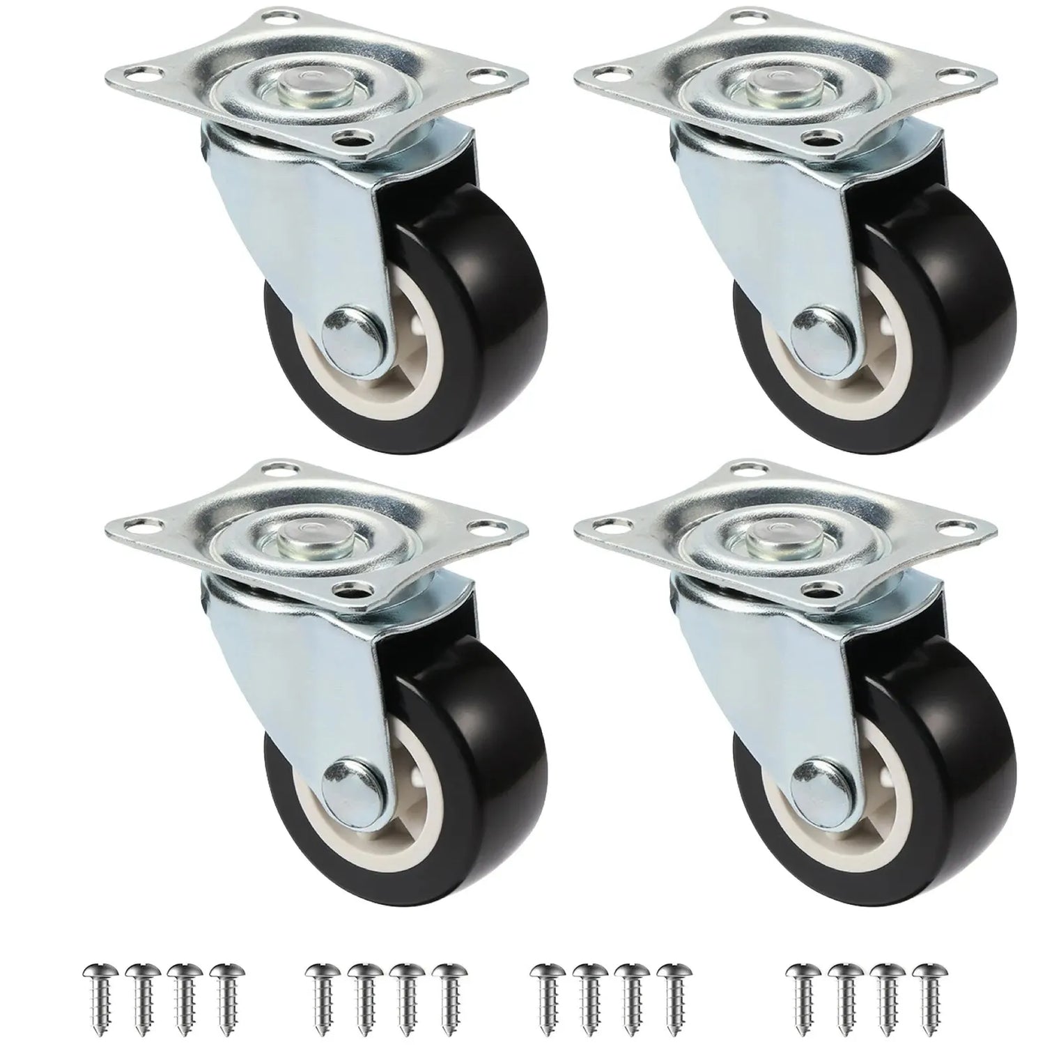 Set of 4 1"/1.25"/2" PVC Furniture Casters Wear Resistant Mute Universal Heavy Trolley Wheels 360 Degrees Swivel Castor