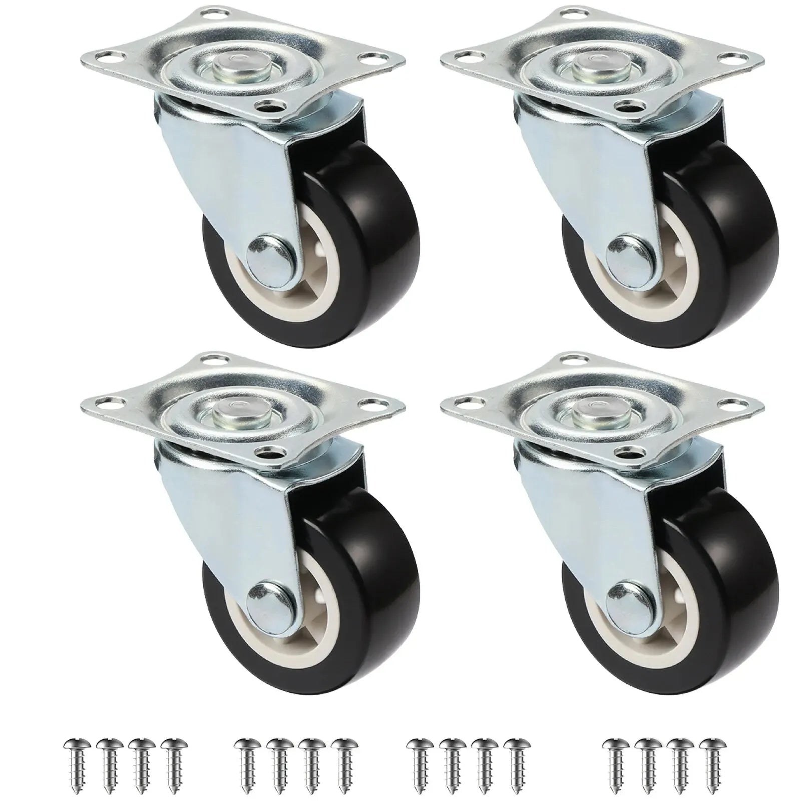 Set of 4 1"/1.25"/2" PVC Furniture Casters Wear Resistant Mute Universal Heavy Trolley Wheels 360 Degrees Swivel Castor