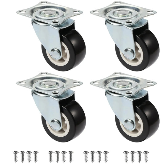Set of 4 1"/1.25"/2" PVC Furniture Casters Wear Resistant Mute Universal Heavy Trolley Wheels 360 Degrees Swivel Castor