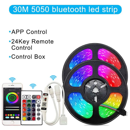 12V RGB LED Strips Wifi Bluetooth Infrared 30M 25M 20M 15M 5M 10M Lights for Room Diode Tape Flexible Ribbon Lamp Power Adapter