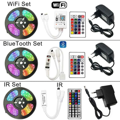 12V RGB LED Strips Wifi Bluetooth Infrared 30M 25M 20M 15M 5M 10M Lights for Room Diode Tape Flexible Ribbon Lamp Power Adapter