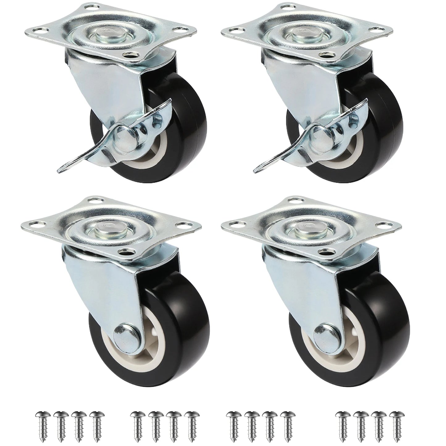 Set of 4 1"/1.25"/2" PVC Furniture Casters Wear Resistant Mute Universal Heavy Trolley Wheels 360 Degrees Swivel Castor