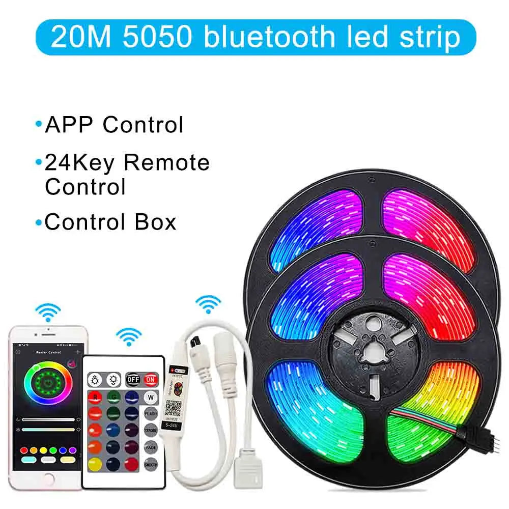 12V RGB LED Strips Wifi Bluetooth Infrared 30M 25M 20M 15M 5M 10M Lights for Room Diode Tape Flexible Ribbon Lamp Power Adapter