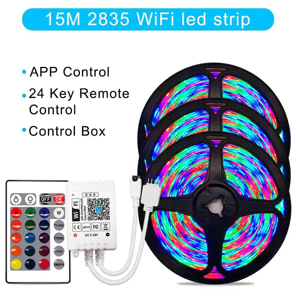 12V RGB LED Strips Wifi Bluetooth Infrared 30M 25M 20M 15M 5M 10M Lights for Room Diode Tape Flexible Ribbon Lamp Power Adapter