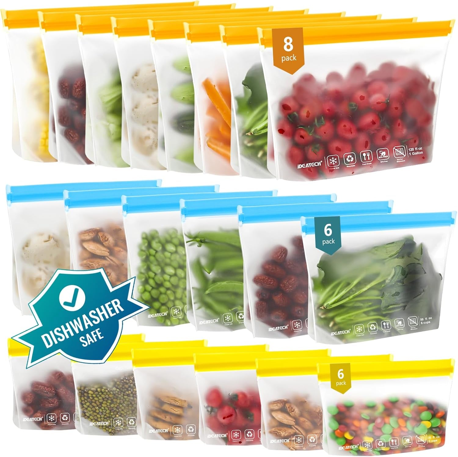 Reusable Storage Bags, Reusable Freezer Bags with Double Zipper (Reusable Ziplock Bags for Storage Lunch Bags)