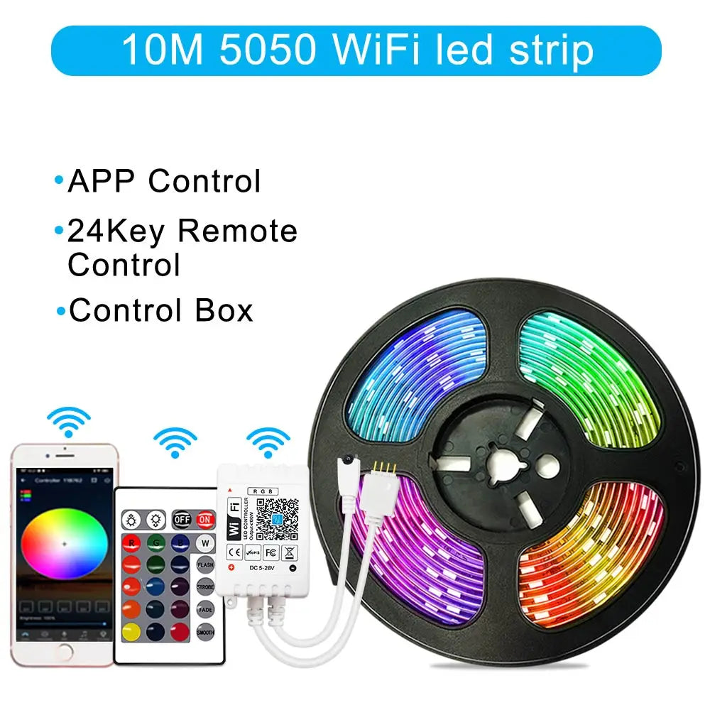 12V RGB LED Strips Wifi Bluetooth Infrared 30M 25M 20M 15M 5M 10M Lights for Room Diode Tape Flexible Ribbon Lamp Power Adapter