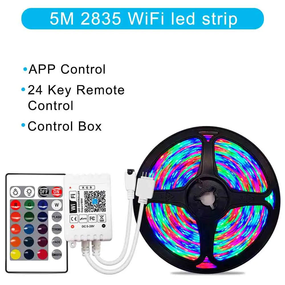 12V RGB LED Strips Wifi Bluetooth Infrared 30M 25M 20M 15M 5M 10M Lights for Room Diode Tape Flexible Ribbon Lamp Power Adapter