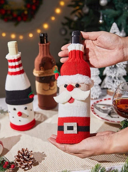 Cute Knitted Christmas Wine Bottle Cover Sleeves Set of 3 Pcs ( $10 Each ) for Table Setting