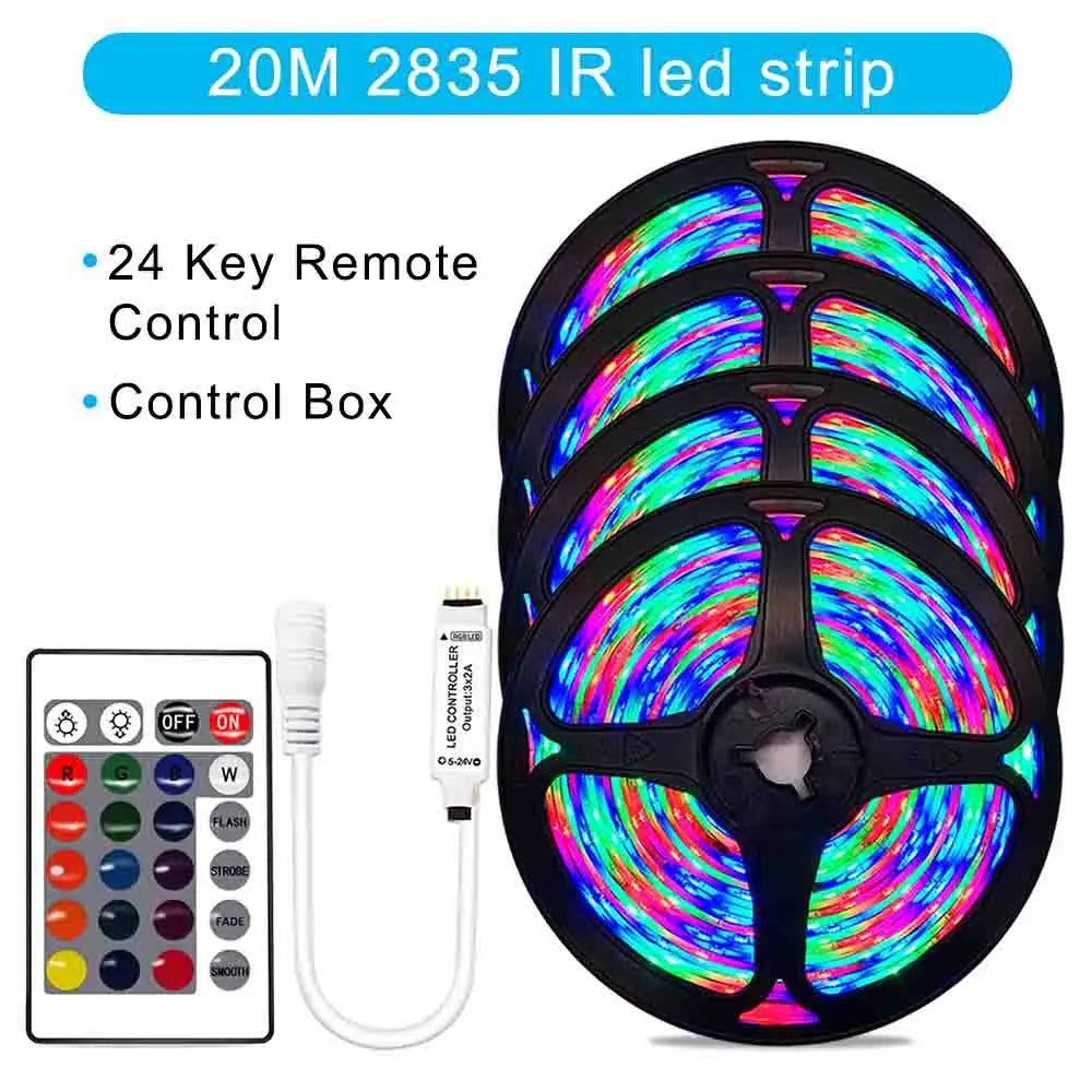 12V RGB LED Strips Wifi Bluetooth Infrared 30M 25M 20M 15M 5M 10M Lights for Room Diode Tape Flexible Ribbon Lamp Power Adapter
