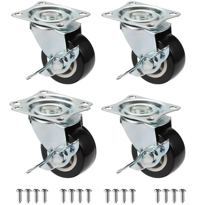 Set of 4 1"/1.25"/2" PVC Furniture Casters Wear Resistant Mute Universal Heavy Trolley Wheels 360 Degrees Swivel Castor