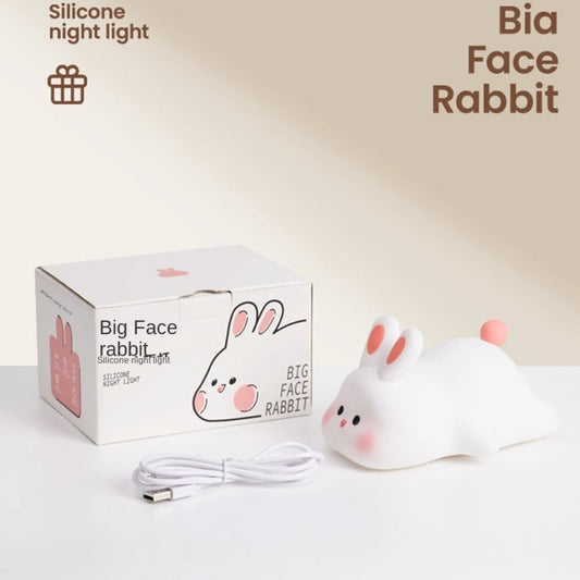 Cute Rabbit Silicone Night Light Touch-Sensitive Big-Faced Bunny Night Light Lamps for Room Decor Lamp Children'S Gift Led Home